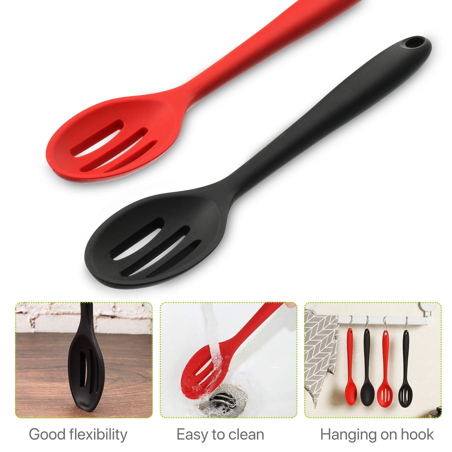 Boao 4 Pcs Silicone Cooking Spoons Set Serving Silicone Nonstick Slotted Large Heat Resistant Spoons For Kitchen Cooking Mixing